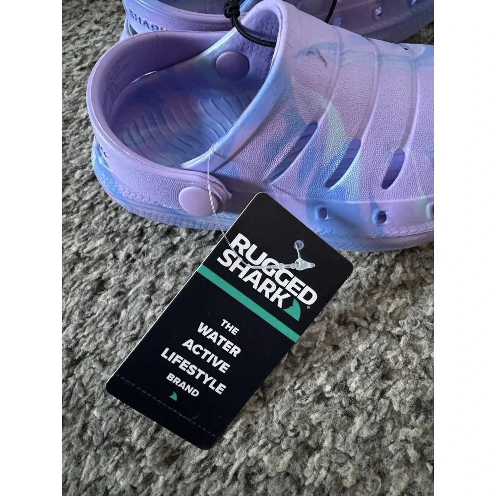 Kids Rugged Shark Purple / Blue Slip On Clogs Size 7 New,
